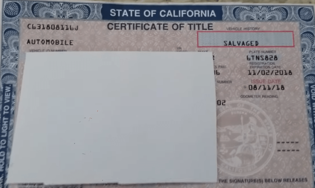Salvage car title 